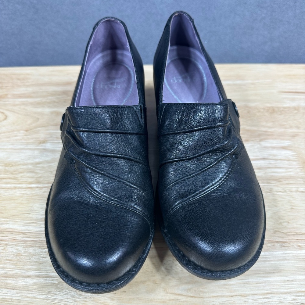 Dansko Black Aimee Leather Slip On Wedge Loafers Comfort Shoe Size 38
